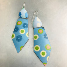 Load image into Gallery viewer, Mod Dots on Blue Upcycled Tin Earrings