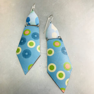 Mod Dots on Blue Upcycled Tin Earrings