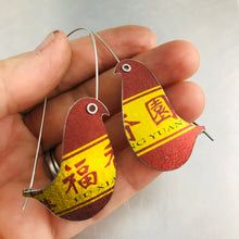 Load image into Gallery viewer, Shimmery Gold &amp; Carmine Birds on a Wire Upcycled Tin Earrings