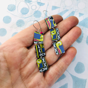 Purple Edges Upcycled Rectangles Tin Earrings