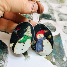Load image into Gallery viewer, Rustic Snowmen Large Ovals Tin Earrings