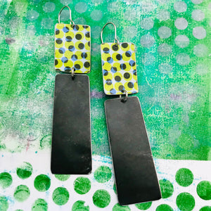 Green Halftone Pattern & Midnight Recycled Tin Earrings