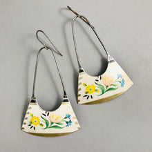 Load image into Gallery viewer, Vintage Flowers Upcycled Tin Fan Earrings