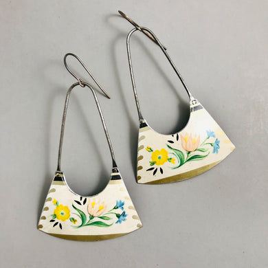 Vintage Flowers Upcycled Tin Fan Earrings
