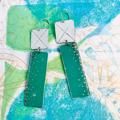 Grass Green & Snowy White Recycled Tin Earrings