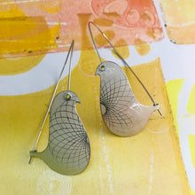 Load image into Gallery viewer, Palest Pastels Spirograph Birds on a Wire Upcycled Tin Earrings