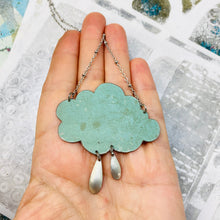Load image into Gallery viewer, Dusty Aqua Rain Cloud Too Upcycled Tin Necklace
