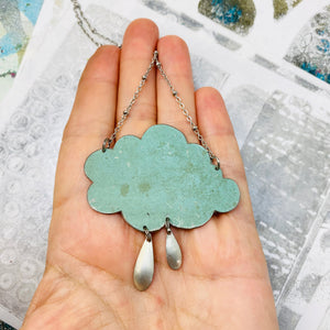 Dusty Aqua Rain Cloud Too Upcycled Tin Necklace