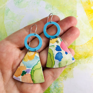 Watercolors and Aqua Small Fans Zero Waste Tin Earrings