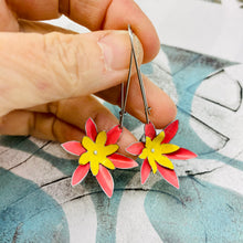 Load image into Gallery viewer, Cerise Blossoms Recycled Tin Earrings