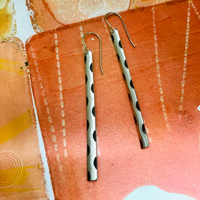 Black & White in Silver Long Narrow Tin Earrings