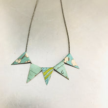 Load image into Gallery viewer, Vintage Aqua Pennants Boho Upcycled Tin Necklace