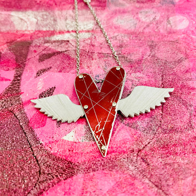 Sufi Heart Shimmery Crimson Upcycled Tin Necklace