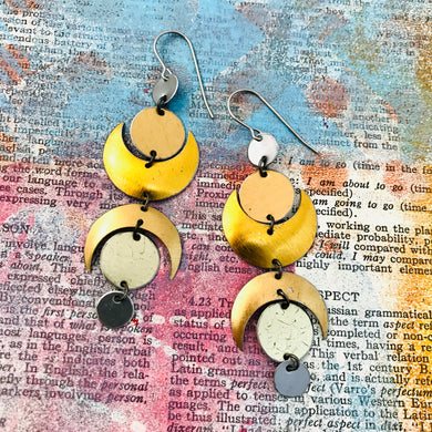 Many Moons of Mixed Golds Tin Earrings