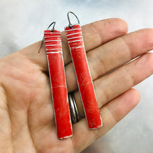 Load image into Gallery viewer, Rustic Matte Red Zero Waste Tin Earrings