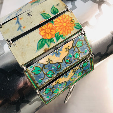 Vintage Orange Flowers Upcycled Tin Bracelet
