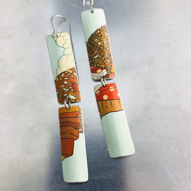 Light Aqua & Milk Chocolate Narrow Rectangle Tin Earrings
