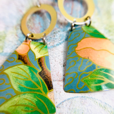 Golden Cloud Pattern on Slate Small Fans Tin Earrings