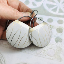 Load image into Gallery viewer, Golden Arcs on White Recycled Tin Circle Earrings