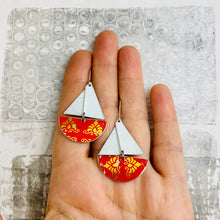 Load image into Gallery viewer, Vintage Scarlet &amp; Gold Upcycled Tin Sailboat Earrings