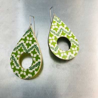Green Pattern Teardrops Recycled Book Cover Earrings