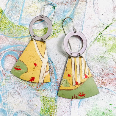 Birch Forest Campground Small Fans Tin Earrings
