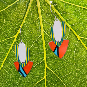 Mixed Brights Reuleaux Triangle Upcycled Teardrop Tin Earrings