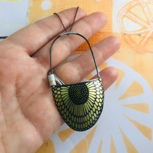 Load image into Gallery viewer, Golden Sunflower on Black Recycled Tin Necklace