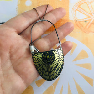 Golden Sunflower on Black Recycled Tin Necklace