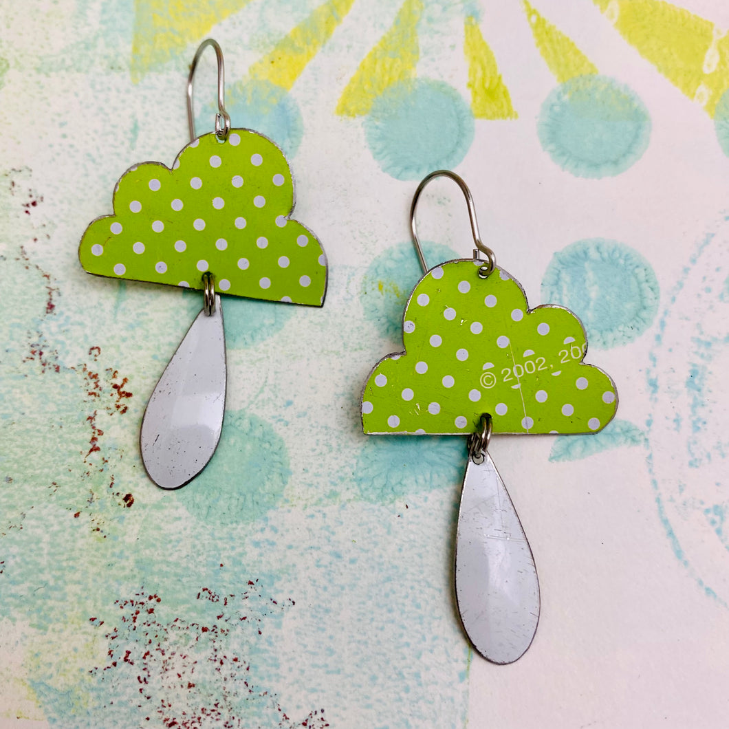 Sweet Dotty Chartreuse Rain Clouds Zero Waste Tin Earrings