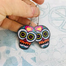Load image into Gallery viewer, Smaller Sugar Skulls Upcycled Tin Earrings