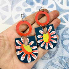 Load image into Gallery viewer, Big Daisy in Blue Chunky Horseshoes Zero Waste Tin Earrings