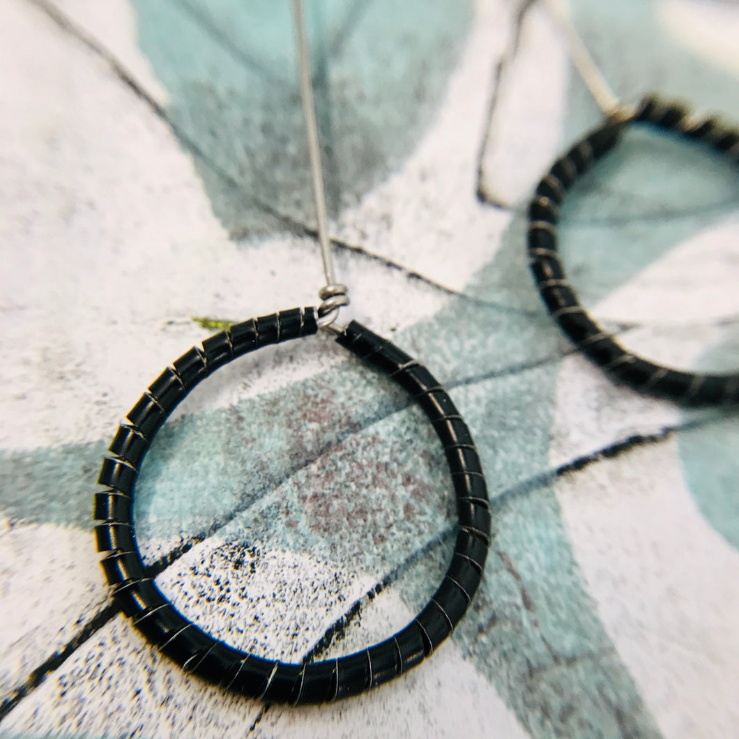 Black Spiraled Circle Upcycled Earrings