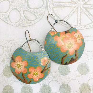 Pink Flowers on Cloud Pattern Upcycled Circle Earrings
