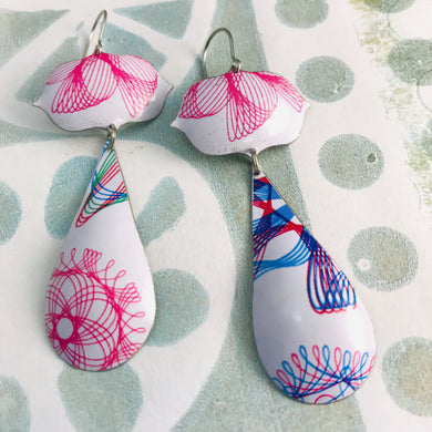 Spirograph Long Teardrops Zero Waste Tin Earrings
