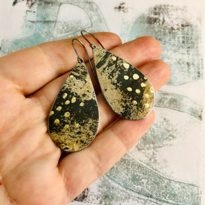 Oxidized and Gold Leaf Upcycled Teardrop Tin Earrings