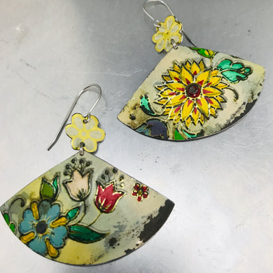 Vintage Flowery Fans Upcycled Tin Earrings
