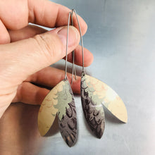 Load image into Gallery viewer, Feathered Upcycled Tin Double Leaf Earrings