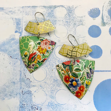 Flowery Green Tourmaline & Buttery Arc Tin Earrings