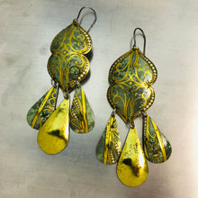 Load image into Gallery viewer, Verdigris &amp; Golden Swirls Zero Waste Tin Chandelier Earrings