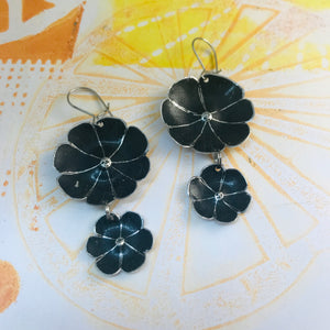 Double Black Double Flower Tin Earrings