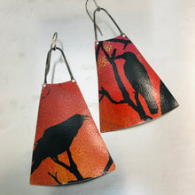 Load image into Gallery viewer, Spooky Halloween Ravens on Orange Upcycled Tin Earrings