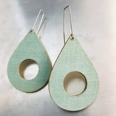 Aqua Linen Teardrops Recycled Book Cover Earrings