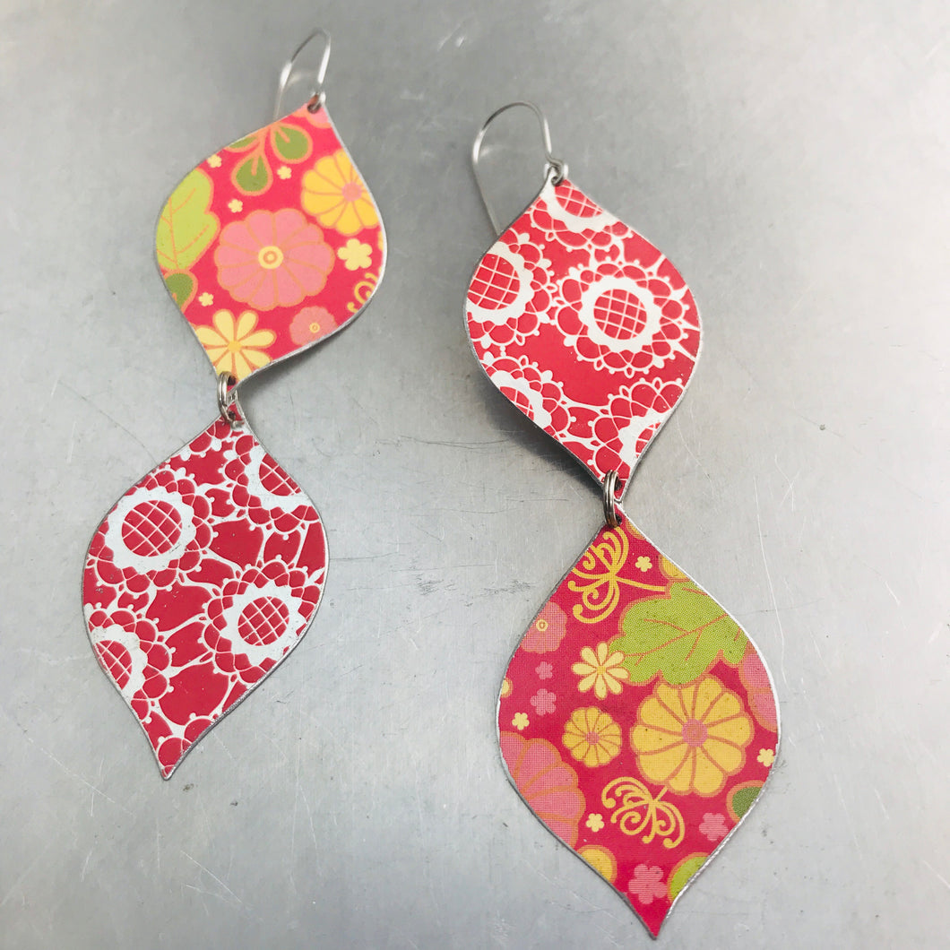 Mixed Pink Patterns Upcycled Tin Earrings