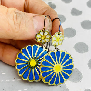 Bright Blue Blossoms Tin Earrings