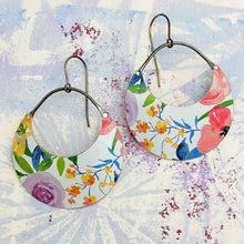 Load image into Gallery viewer, Little Watercolor Flowers Crescent Circles Tin Earrings