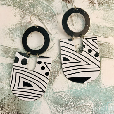 Black and White Doodles Chunky Horseshoes Zero Waste Tin Earrings