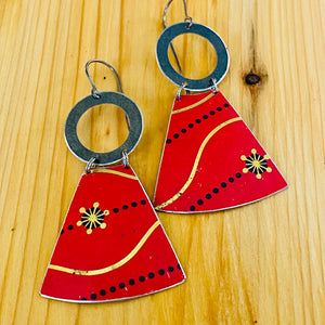 Vibrant Scarlet & Charcoal Small Fans Tin Earrings