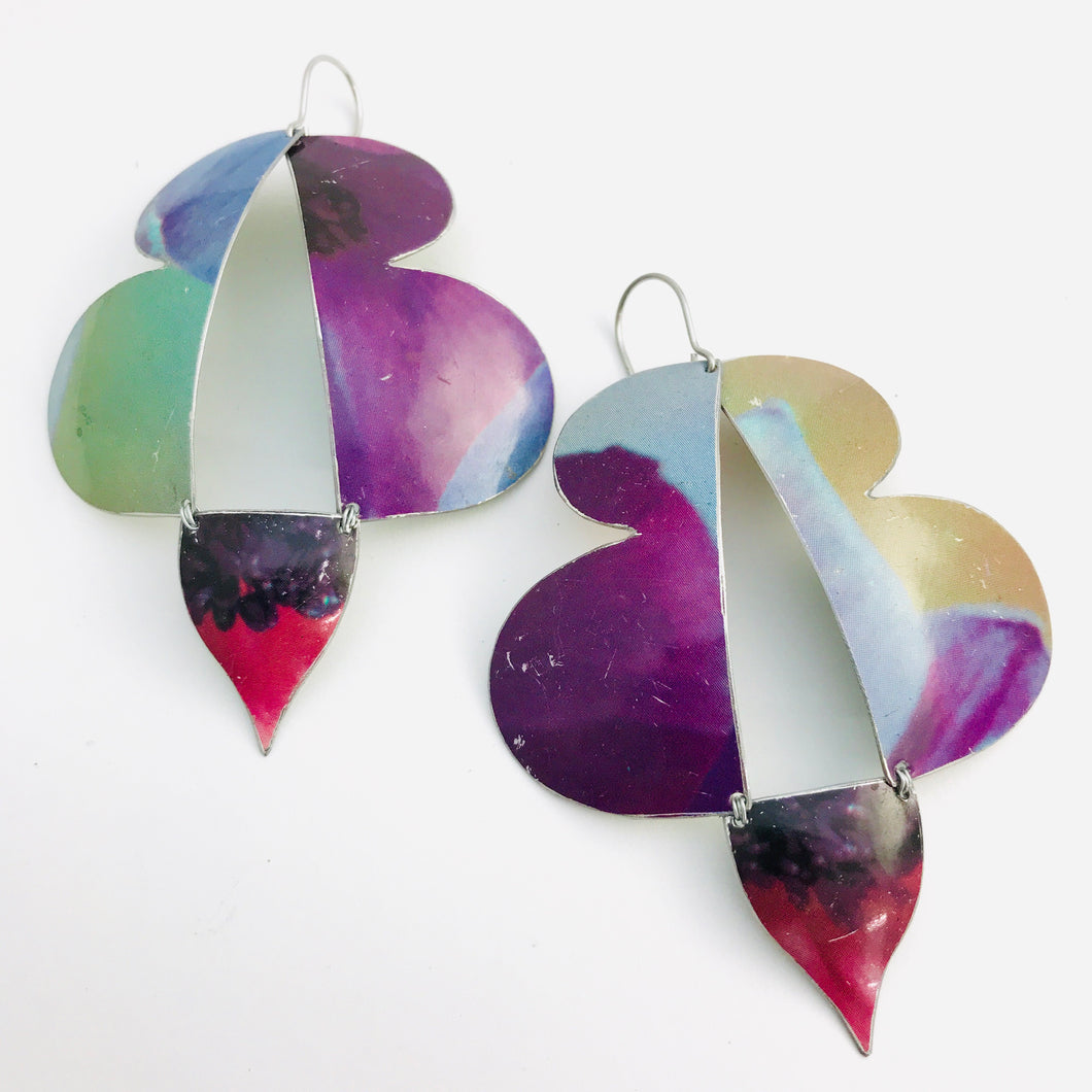 Purple Watercolor Abstract Butterflies Upcycled Tin Earrings