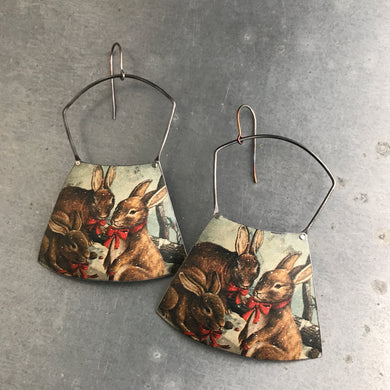 Bunnies! Large Fan Recycled Tin Earrings